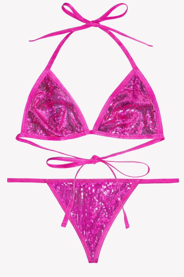 Smart & Sexy Sequin Matching Bra & Panty Set | Metallic Pink
