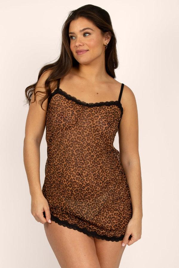 smart & sexy Sheer Lace & Mesh Chemise Lingerie | Classic Leopard