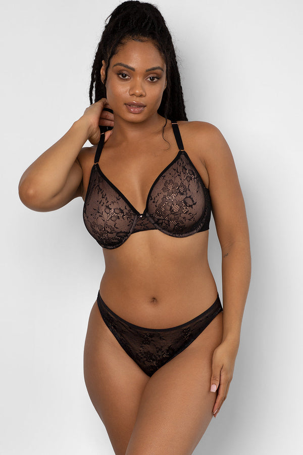 smart & sexy Sheer Mesh Demi Underwire Bra | Black Hue w/Ballet Fever Smooth Lace