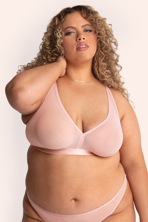 Smart & Sexy Sheer Mesh Plunge Bralette | Blushing Rose Mesh