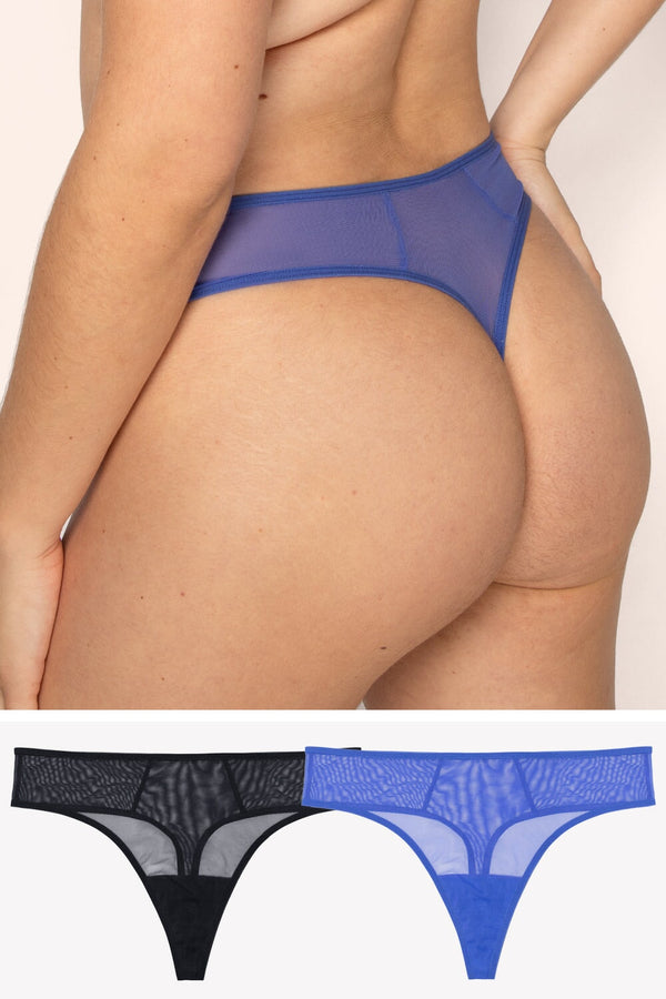 smart & sexy Sheer Mesh Thong Panty 2 Pack | Dazzling Blue/Black Hue
