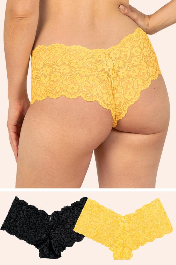 smart & sexy Signature Lace Cheeky Panty 2 Pack | Daffodil/Black Hue
