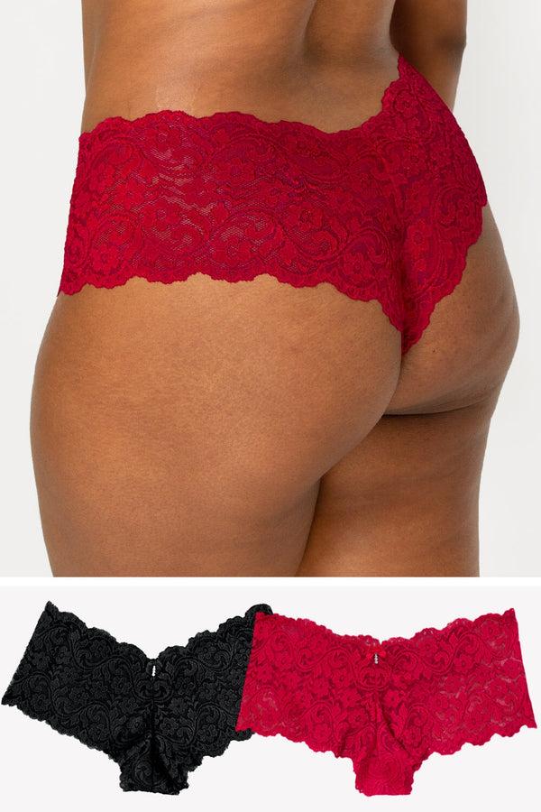 smart & sexy Signature Lace Cheeky Panty 2 Pack | No No Red/ Black Hue