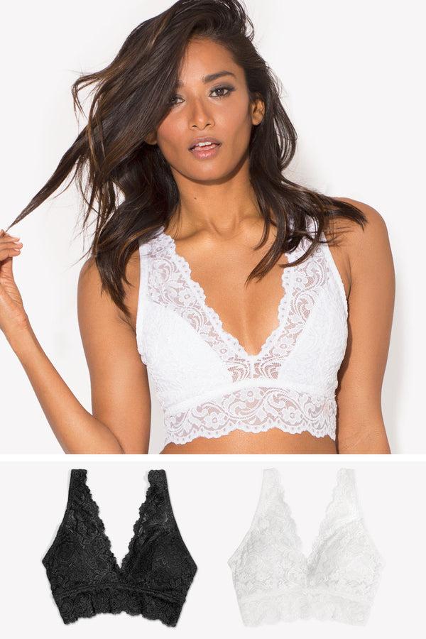 smart & sexy Signature Lace Deep V Bralette 2 Pack | Black Hue/White