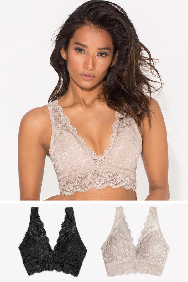 smart & sexy Signature Lace Deep V Bralette 2 Pack | In The Buff/Black Hue