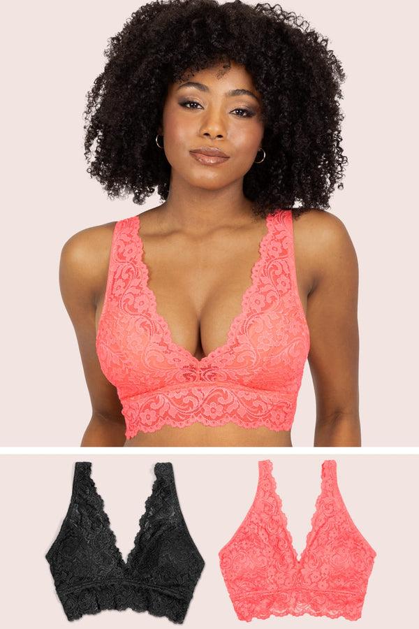 smart & sexy Signature Lace Deep V Bralette 2 Pack | Punchy Peach/Black Hue smart & sexy Signature Lace Deep V Bralette 2 Pack | Punchy Peach/Black Hue