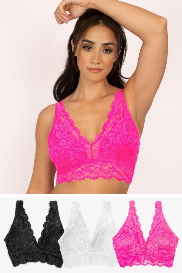 smart & sexy Signature Lace Deep V Bralette 3 Pack | M Pink/Black Hue/White smart & sexy Signature Lace Deep V Bralette 3 Pack | M Pink/Black Hue/White