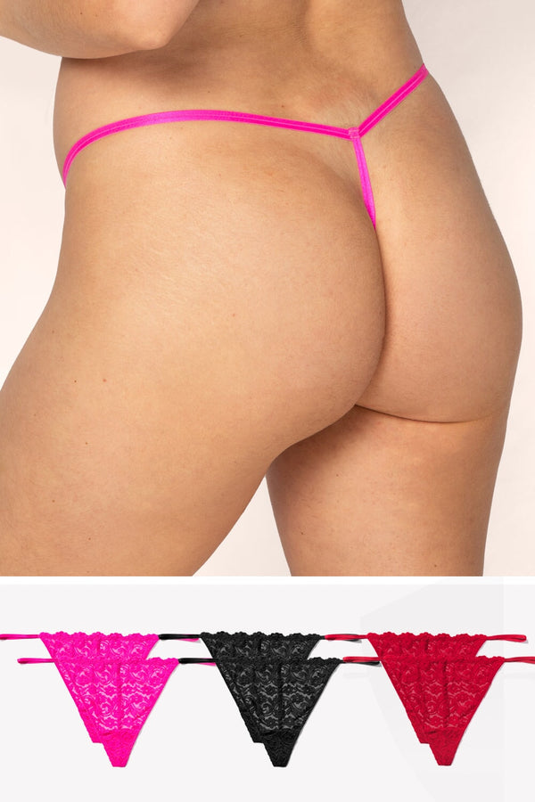 smart & sexy Signature Lace G String Thong Panties 6 Pack | M Pink/M Pink/Black/Black/Red/Red