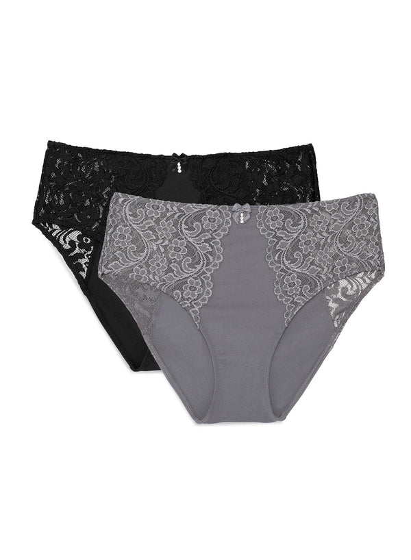 smart & sexy Signature Lace High Waisted Panty 2 Pack | Anthracite/Black Hue