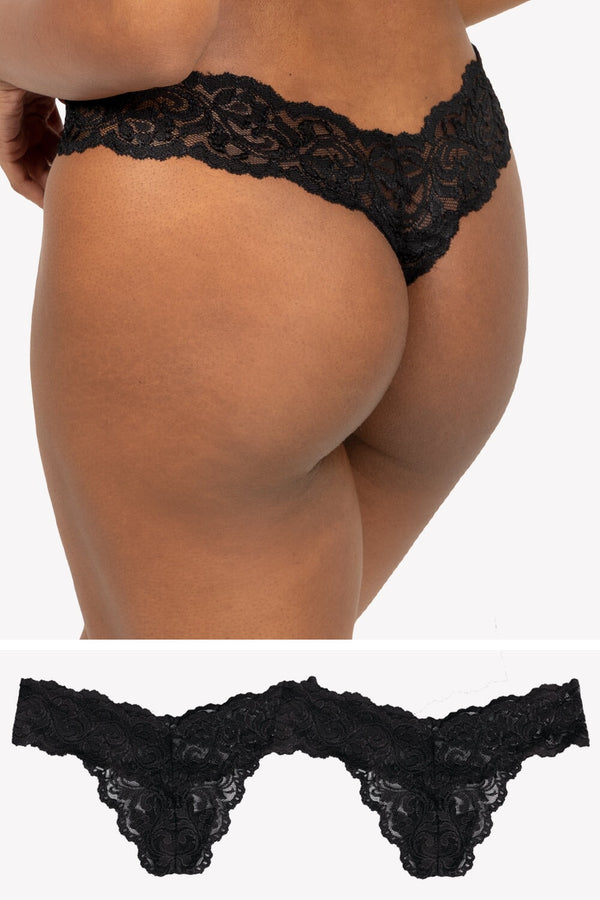 smart & sexy Signature Lace Thong Panty 2 Pack | Black Hue/ Black Hue
