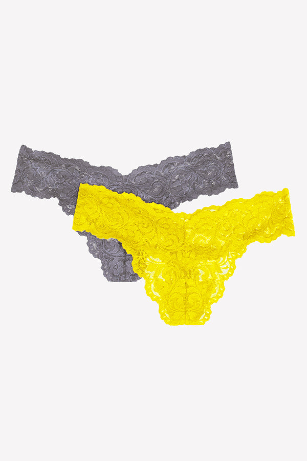 smart & sexy Signature Lace Thong Panty 2 Pack | Cabana Banana/Anthracite