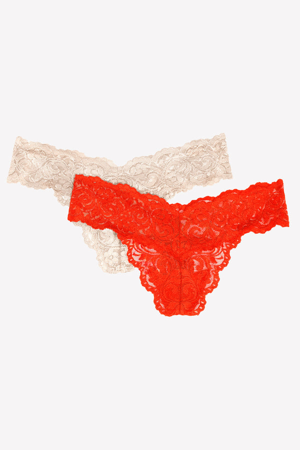 smart & sexy Signature Lace Thong Panty 2 Pack | Hot Fire/In The Buff