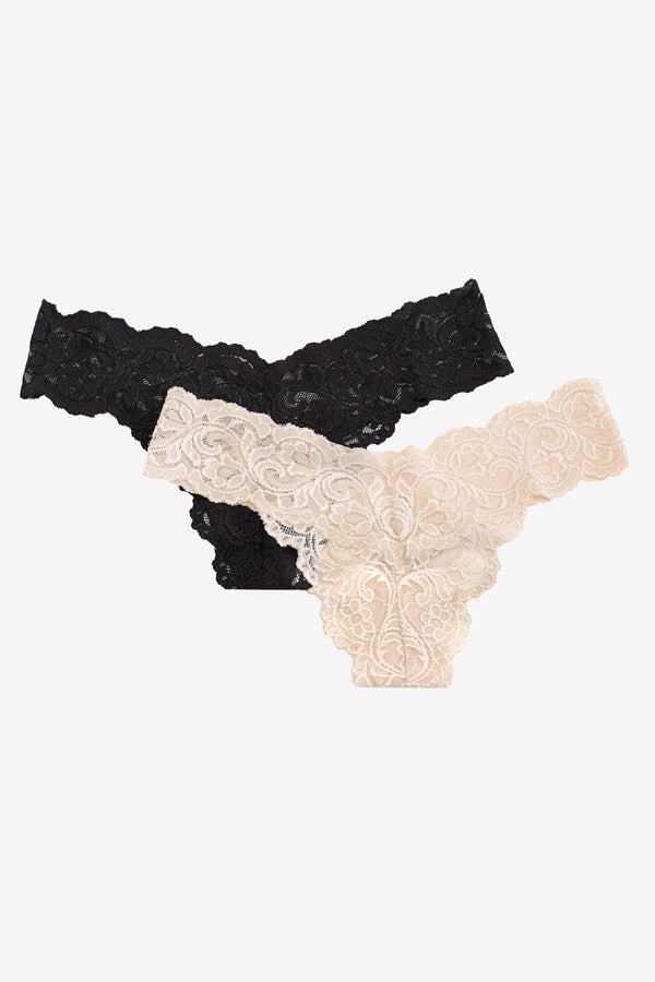 smart & sexy Signature Lace Thong Panty 2 Pack | In The Buff/Black Hue