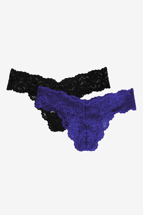 smart & sexy Signature Lace Thong Panty 2 Pack | Indigo-Go/Black Hue