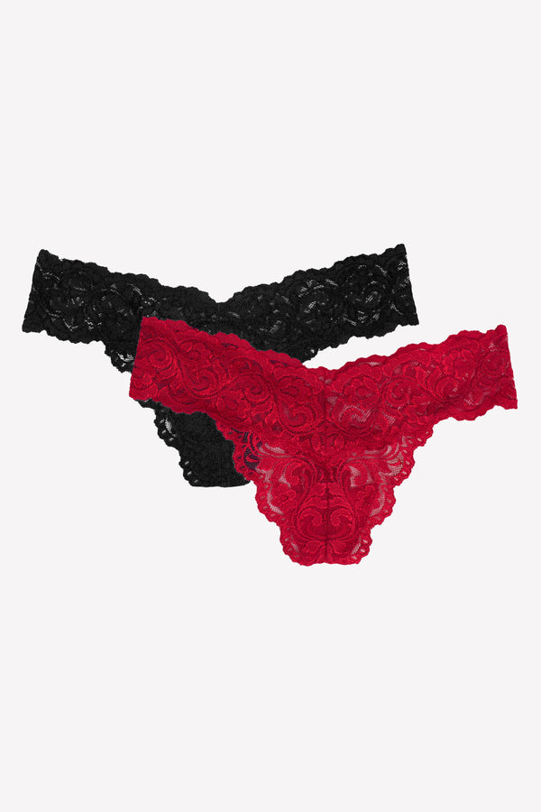 smart & sexy Signature Lace Thong Panty 2 Pack | No No Red/ Black Hue