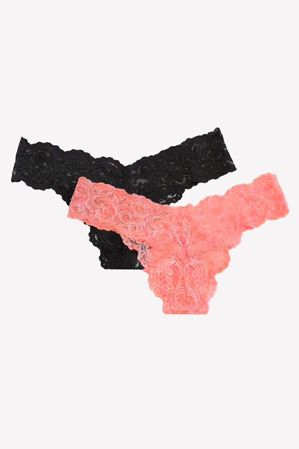 smart & sexy Signature Lace Thong Panty 2 Pack | Punchy Peach/Black Hue