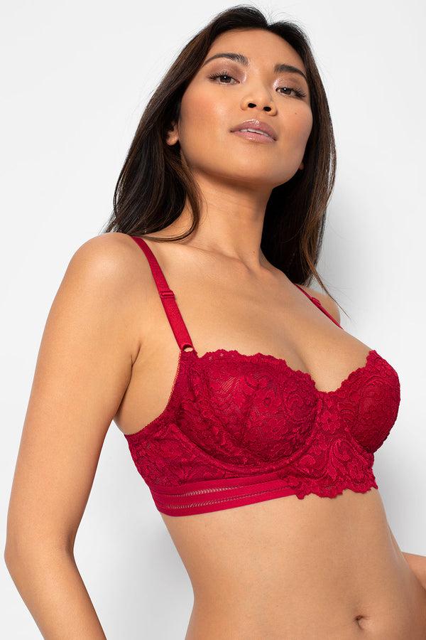smart & sexy Signature Lace Unlined Underwire Longline Corset Bra | No No Red