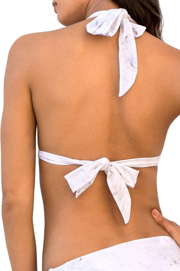 Smart & Sexy Crochet Tie Bikini Top | White Marble
