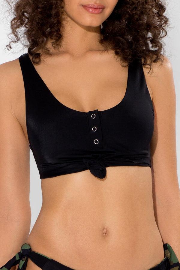 smart & sexy Knot Front Crop Bikini Top | Black Hue