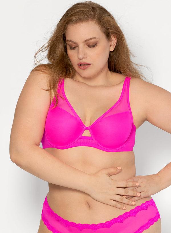Smart & Sexy Mesh Plunge Bra | Electric Pink Mesh