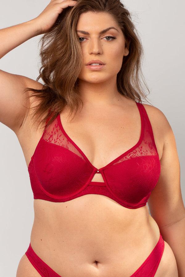 Smart & Sexy Mesh Plunge Bra | No No Red Smooth Lace