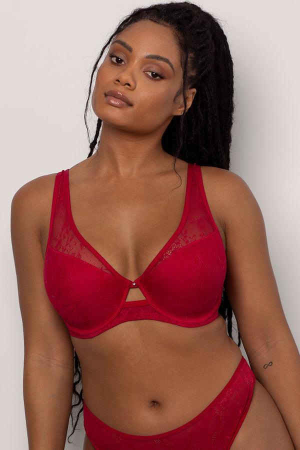 smart & sexy Mesh Plunge Bra | No No Red Smooth Lace