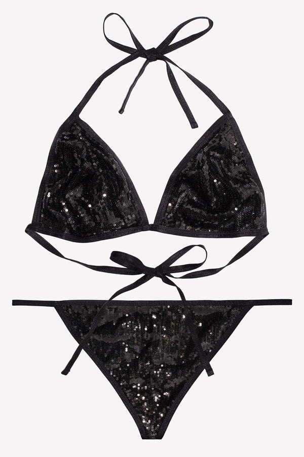 Smart & Sexy Sequin Matching Bra & Panty Set | Black
