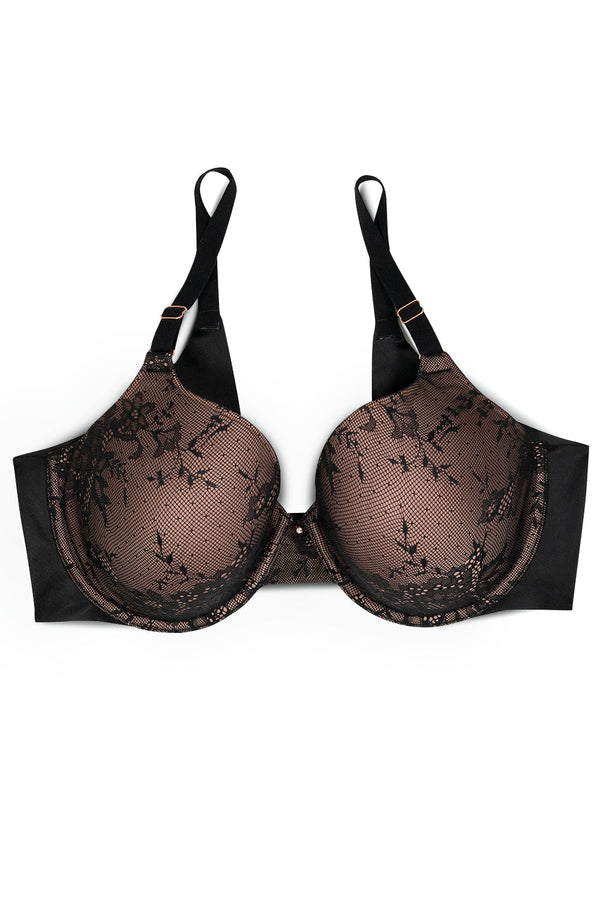Smart & Sexy Smooth Lace T-Shirt Bra | Black Hue W/Ballet Fever Smooth Lace