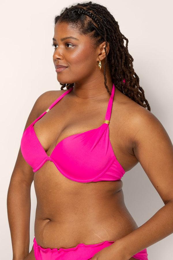 Smart & Sexy Swim Secret Push-Up Halter Bikini Top | Fuchsia Sizzle