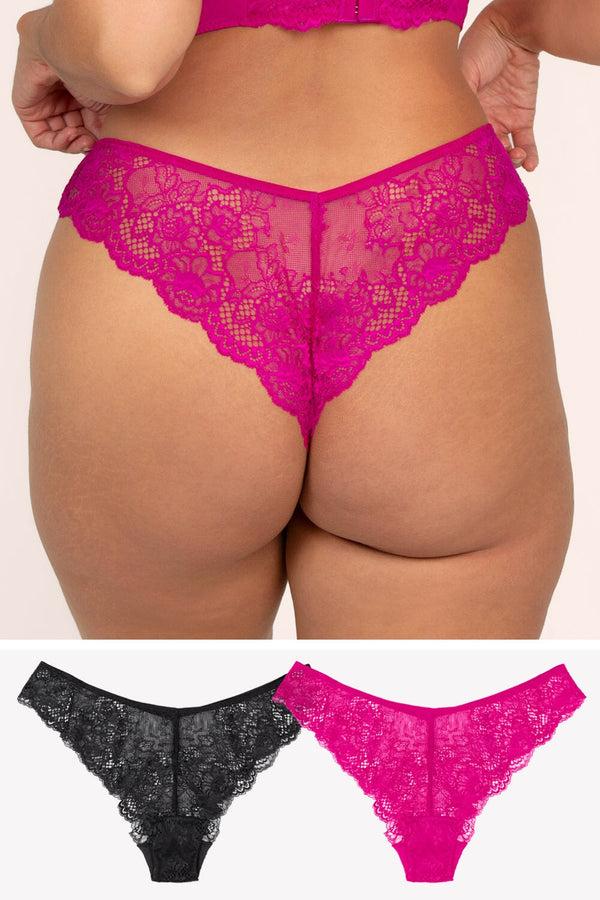 smart & sexy Temptation Lace Brazilian Panty | Berry/Black Hue