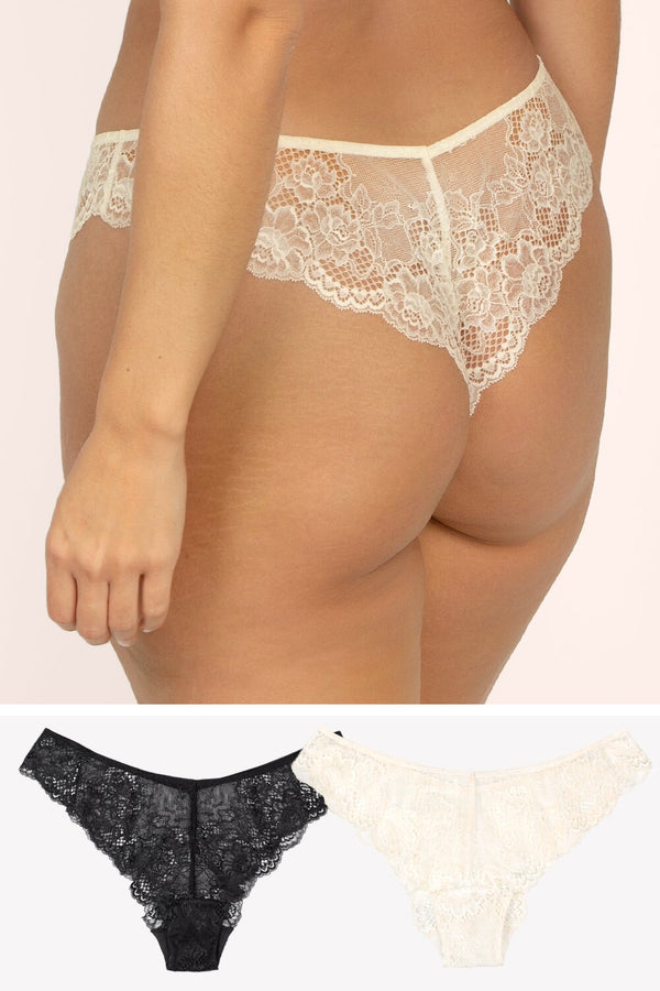 smart & sexy Temptation Lace Brazilian Panty | Cream/Black Hue