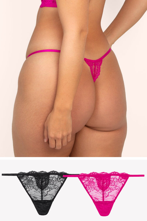 smart & sexy Temptation Lace V-String Thong | Berry/Black Hue