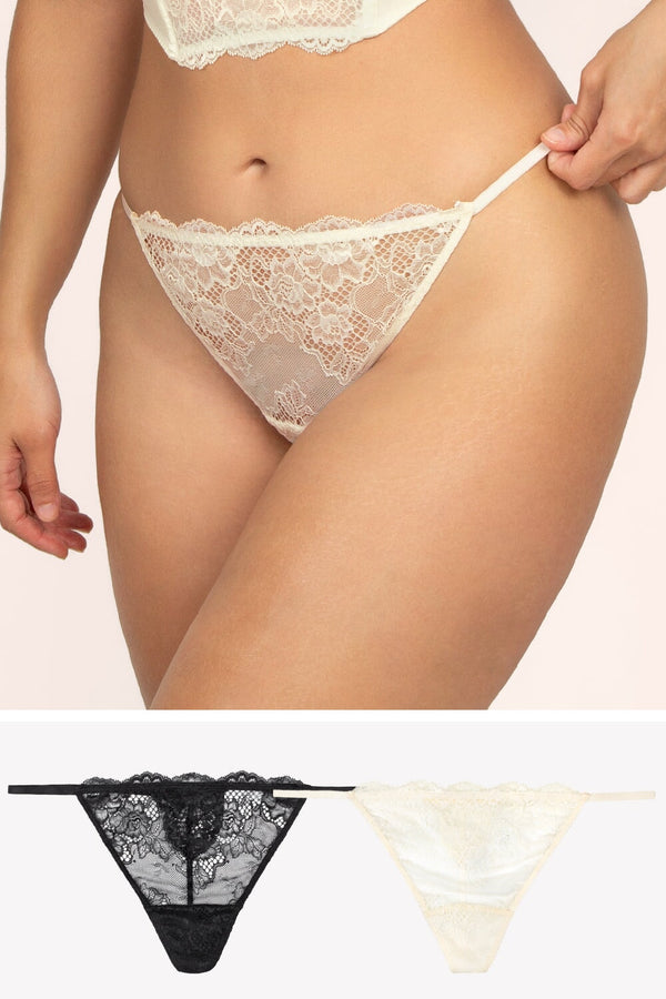 smart & sexy Temptation Lace V-String Thong | Cream/Black Hue