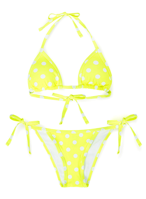 Smart & Sexy Triangle String Bikini Set | Safety Yellow W/ White Dot