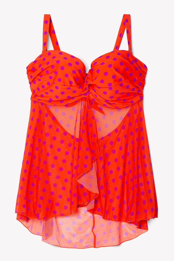 Smart & Sexy Twist Bandeau Tankini Top | Bright Polka Dot Print