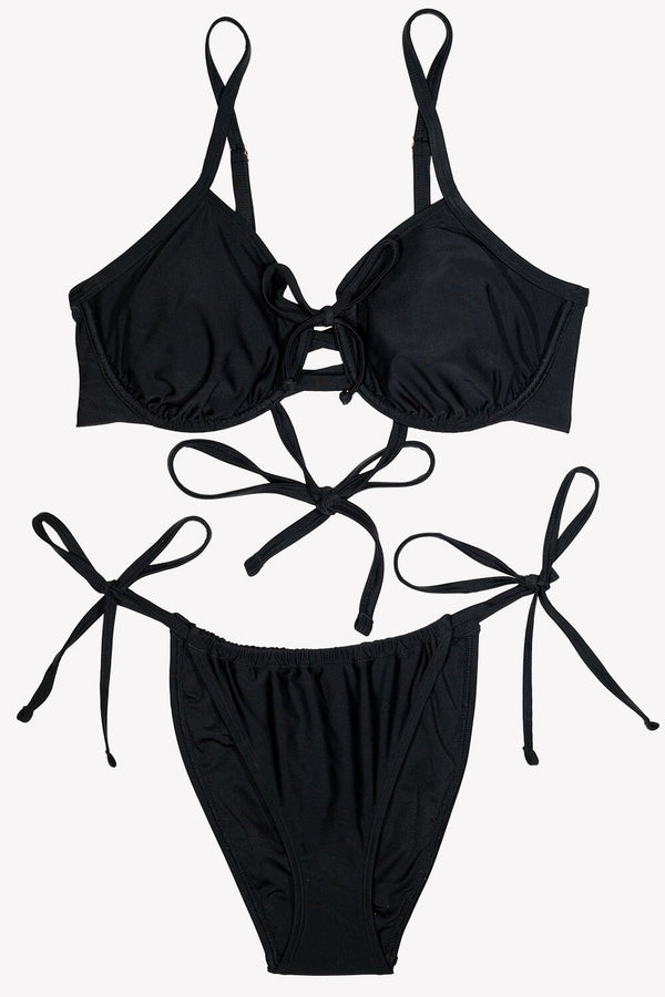 Smart & Sexy Underwire Bikini Top And String Bikini Set | Black Hue