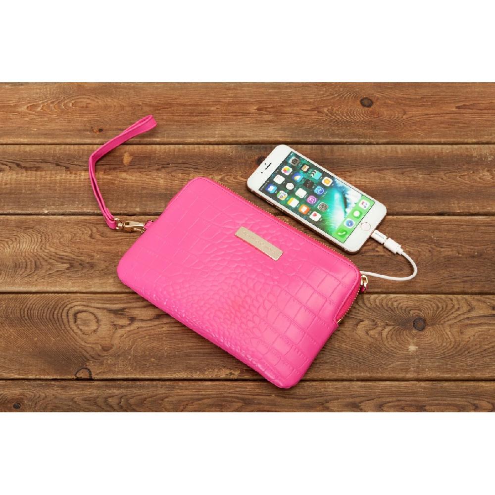 Smith & Canova Power Purse Embossed Leather Usb Charging Clutch