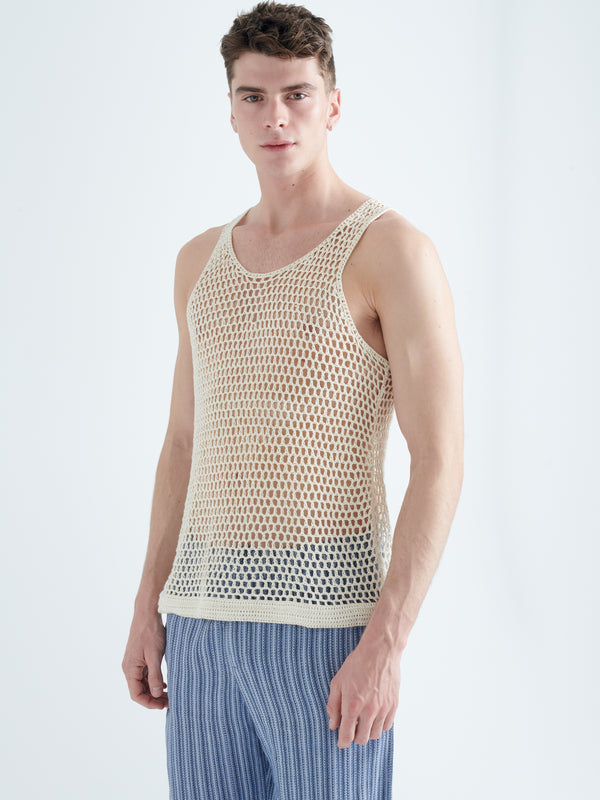 Smr Days Crochet Knitted Cotton Tank Top In Off White