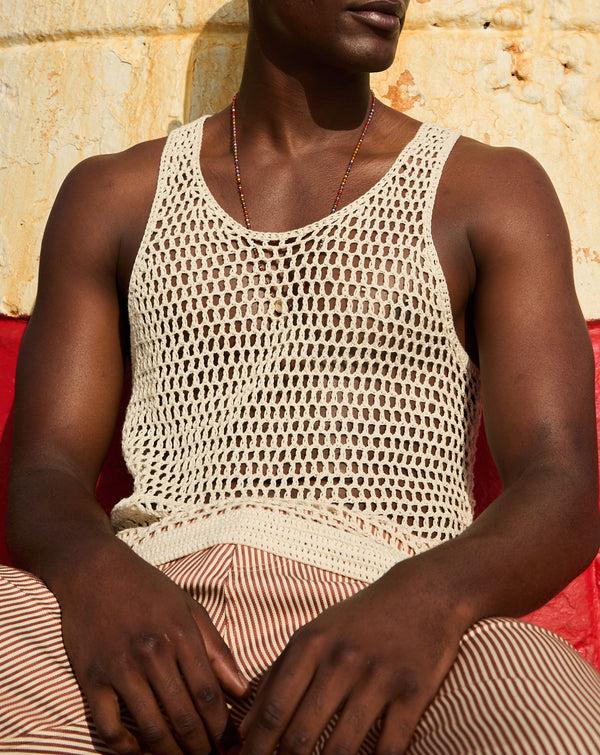 smr days Crochet Knitted Cotton Tank Top in Off White
