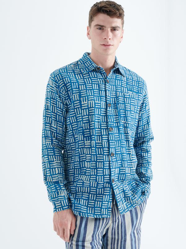 Smr Days Enamorados Organic Cotton Shirt In Blue Block Print
