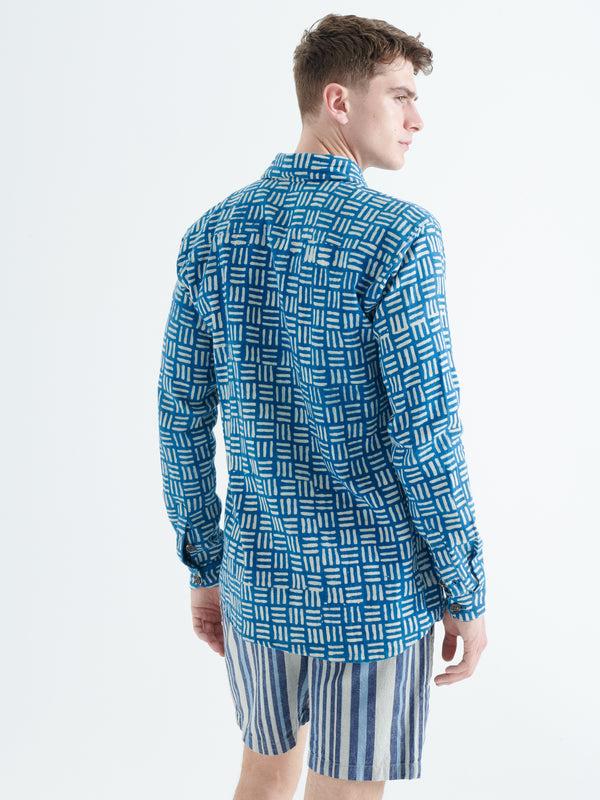 Smr Days Enamorados Organic Cotton Shirt In Blue Block Print