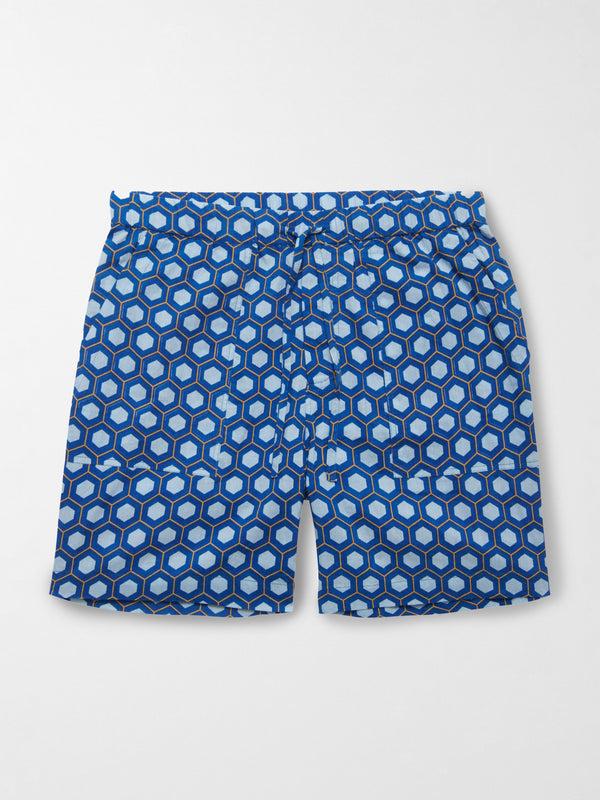 Smr Days Es Cubells Organic Cotton Shorts In Blue Block Geometric Print