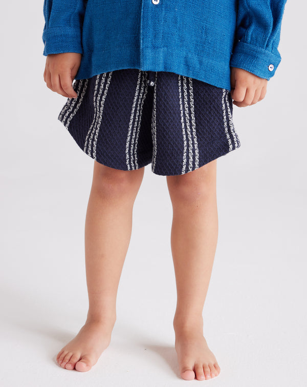 smr days Kids Es Cubells Waffle Cotton Shorts in Navy and White