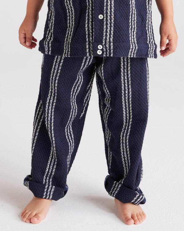 smr days Kids Malibu Cotton Waffle Trousers in Navy and White