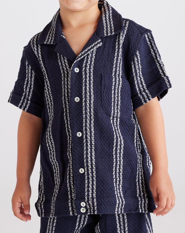 smr days Kids Paraiso Cotton Waffle Shirt in Navy and White