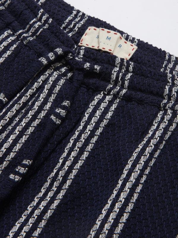Smr Days Malibu Cotton Waffle Trousers In Navy And White