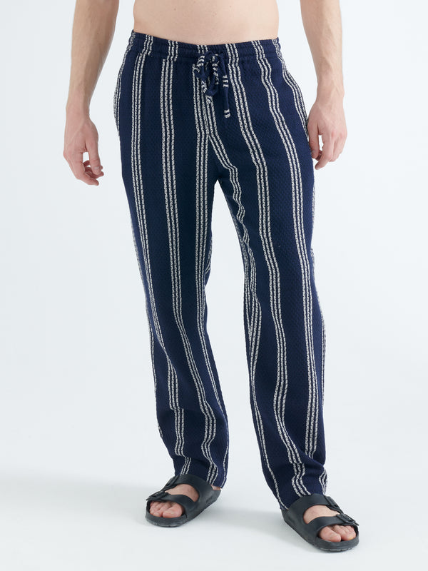 Smr Days Malibu Cotton Waffle Trousers In Navy And White