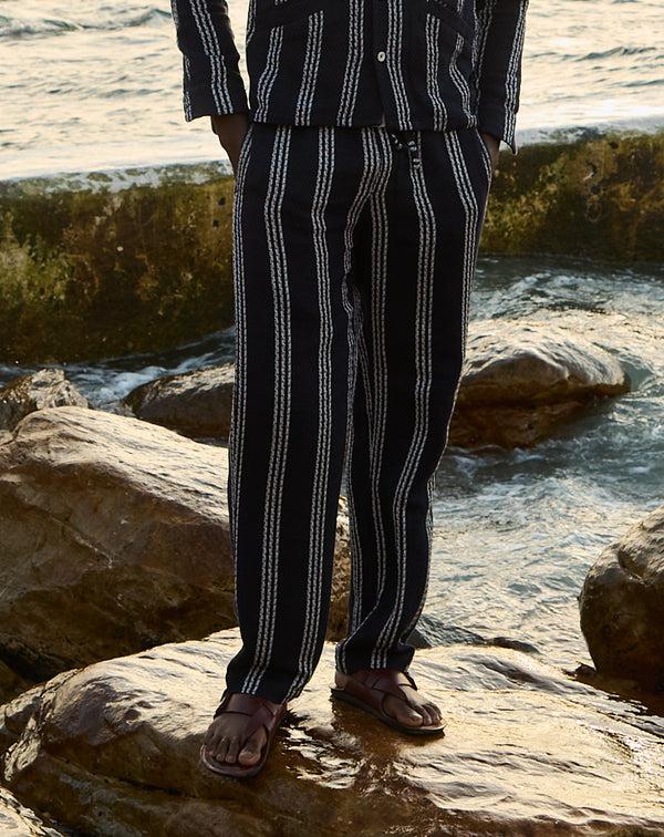 smr days Malibu Cotton Waffle Trousers in Navy and White
