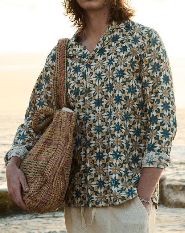 smr days Paloma Organic Cotton Shirt in Yellow and Green Block Print