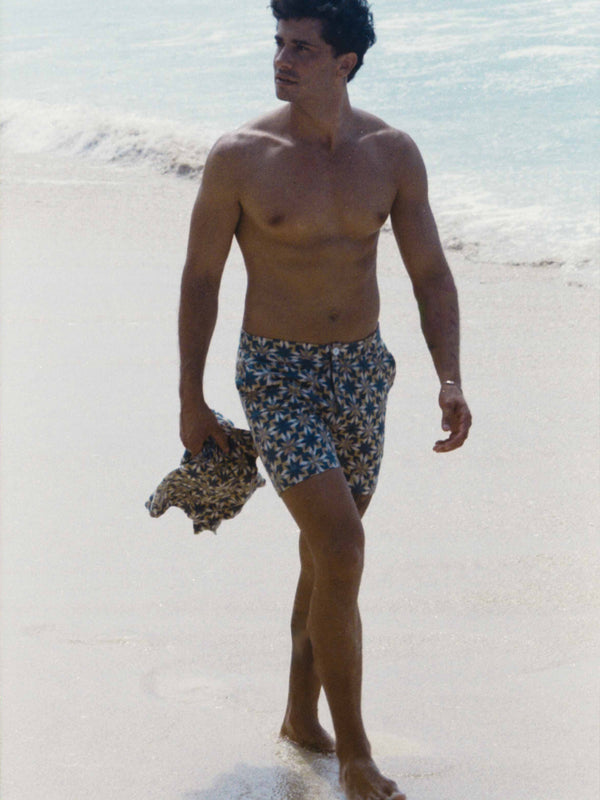 smr days Pines Shorts in Cotton Waffle in Yellow and Green Block Print